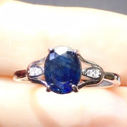 Natural real dark sapphire ring 925 sterling silver 6*8mm 1.6ct gemstone Per jewelry Fine jewelry X215134