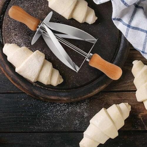 New Stainless Steel Croissant Tool Kitchen Rolling Cutter Peeler Wooden Handle Wheel Dough Pastry Baking Kitchen Knife