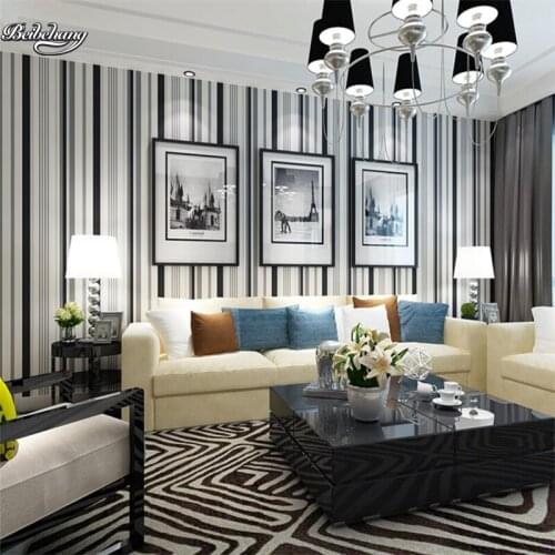 Beibehang Modern color wallpaper yellow black and white bedroom background wallpaper living room stripes Mediterranean style