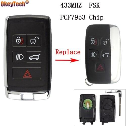 OkeyTech 5 Button 433MHZ Modified Remote Control Car Key For Land Rover LR4/Sport/Complete Remote Car Key New Style PCF7953 Chip