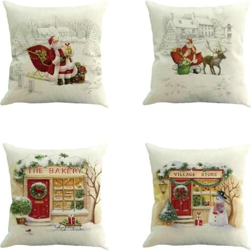 Christmas Pillowcase Cute Santa Claus Elk Snowman Linen Car Home Decoration Print Sweat Pillowcase Car Home Pillow Covers