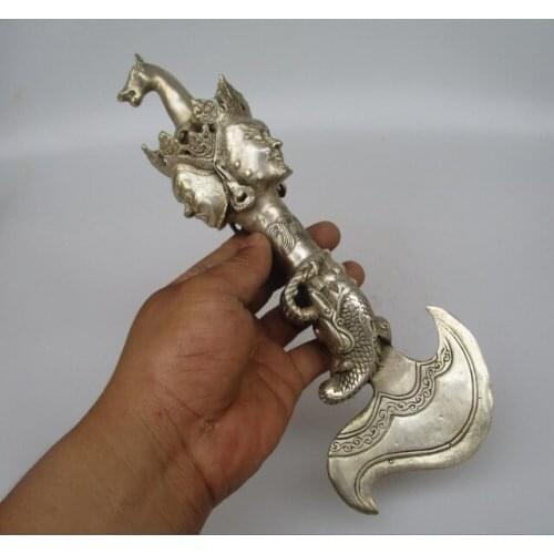 Christmas decorations for home+ Collectible Decorated Old Handwork Tibet Silver Carved Knife Buddha/ Nepal Buddhist slayer stick