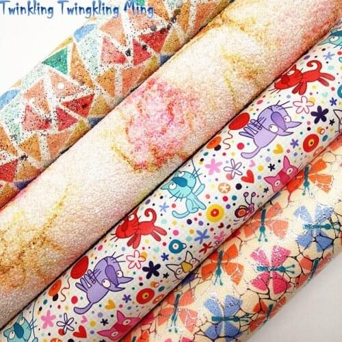 Mixed Glitter leather, Butterfly Cats Printed Glitter Leather, Fine Glitter Faux Fabric For Bow A4 21x29CM Twinkling Ming KM169