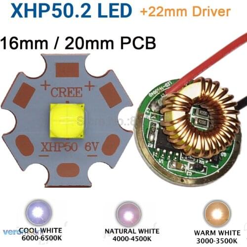 Cree XHP50.2 Gen2 6V Cool White Neutral White Warm White High Power LED Emitter + 22mm 1 Mode or 3 Modes or 5 Modes Driver