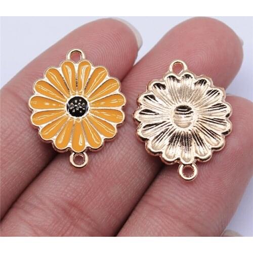 Tristana 20pcs 23x18mm KC Gold Color Enamel Flower Connector Charms For Jewelry Making DIY Jewelry Findings
