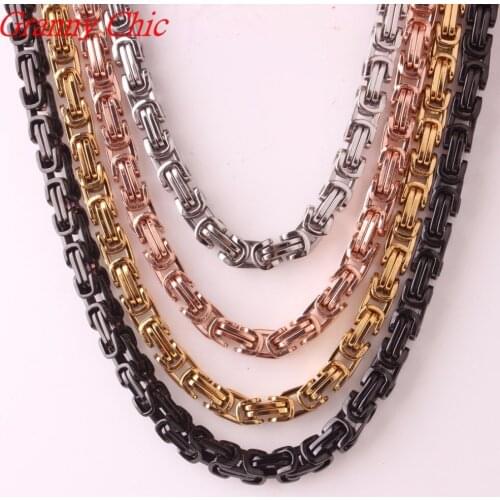 Granny Chic 4/5/8mm Rose Gold Silver Black color Tone box Byzantine Necklace Mens Stainless Steel Chain Wholesale Price