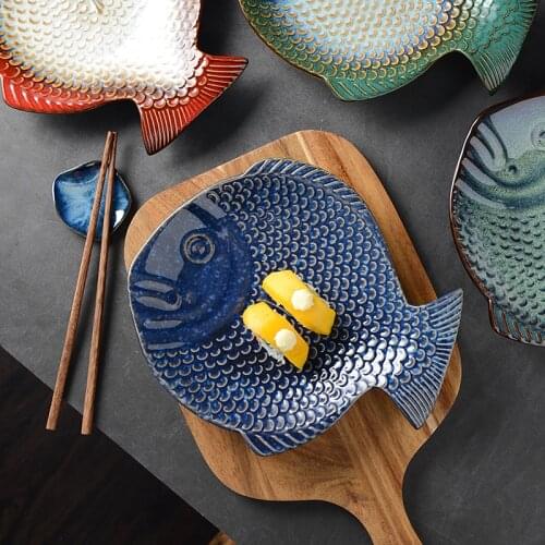 Japanese Creative Kiln Fish-shaped Ceramic Plate Table Decoration Hotel Service Tableware Fruit Salad Sushi Plate