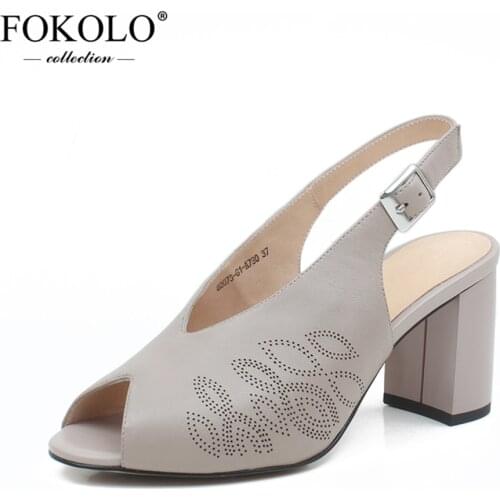 FOKOLO New Fashion Summer Sandals Casual Thick Heels Women Pink Genuine Leather Upper Rubber Sole Spring Autumn Women Shoes L14