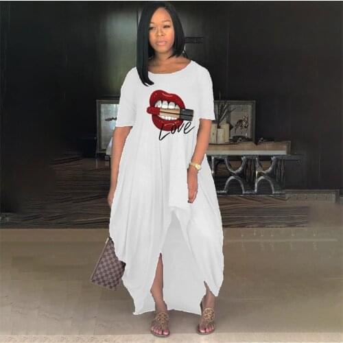 Dress Women Plus Size Summer Crewneck Short Sleeve Tshirt Dress Streetwear Irregular Casual Long Dress Wholesale Dropshipping