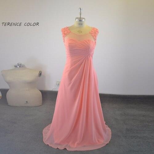 Plus Size Evening Gown Chiffon Beading Pearls Flowers Pleat Long Prom Dresses