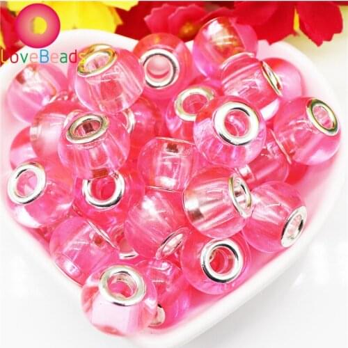 10Pcs 16x10mm Big Hole Pink Color Glass Beads for Jewelry Making Bulk Wholesale Bead Charms Fit Women Pandora Bracelet Bangle