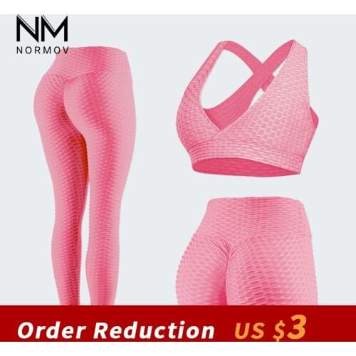 NORMOV 2/3Pcs Yoga Slim Set Fitness Gym Workout Suits High Waist Leggings Shorts Push Up Bra Sports Set Anti Cellulite Clotihing
