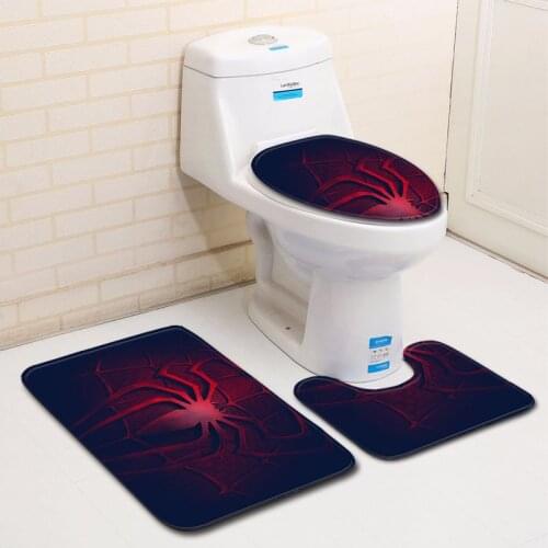 3pcs/set Spider Non Slip Bathroom Pad Floor Mat Carpet Absorbent Pedestal Rug Lid Toilet Cover Bath Mat Decor