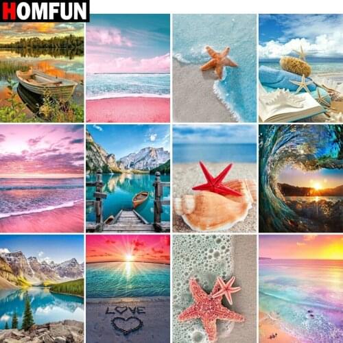 HOMFUN Full Square/Round Drill 5D DIY Diamond Painting "Beach sunset landscape" Embroidery Cross Stitch 5D Home Decor Gift