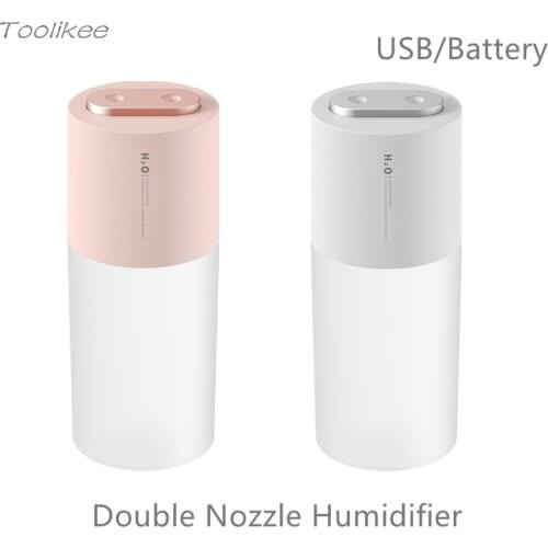 Toolikee 400mL Double Nozzle Cool Mist Aroma Diffuser Built-In Large Capacity Battery and USB Night Light Home Air Humidifier