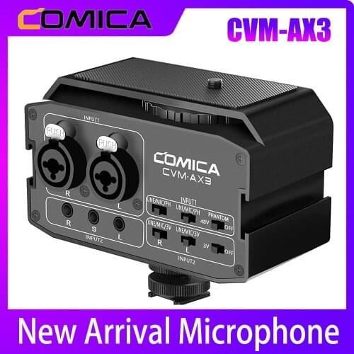 XLR Audio Mixer,Comica CVM-AX3 Audio Mixer Adapter Preamplifier Dual XLR/3.5mm/6.35mm Port Camera Mixer for Canon Nikon Sony Pan