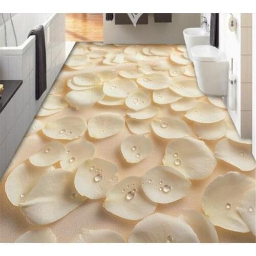 Beibehang Floor Wallpaper 3D Modern Art Yellow Rose petal droplets Bathroom Floor Mural PVC Self-adhesive Wall sticker painting