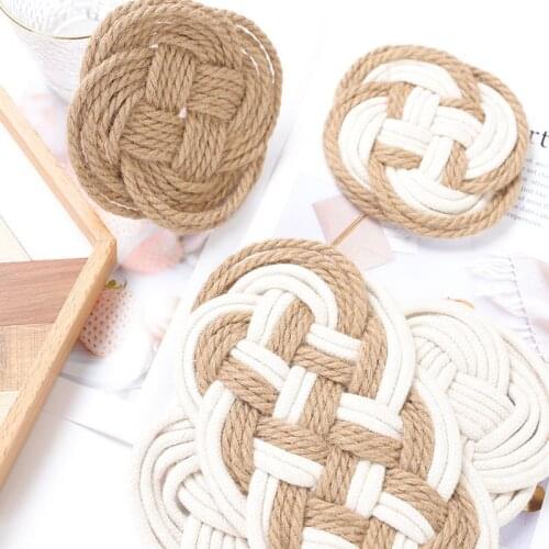 Bohemian Handmade Insulation 1pc Pad Cotton Thread Jute Woven Table Anti Scalding Round Oval Cup Placemat Modern Home Decor