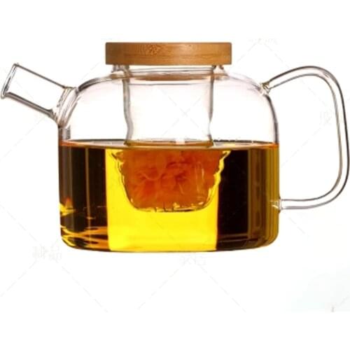 750ml Retro Style Large High Borosilicate Glass Tea Pot with Filter Natural Bamboo Lid Kung Fu Tea Set Strainer Teapot Kettle