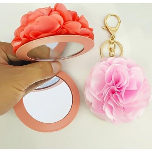 Women Flower Keychain Mirror Decorative Bag Pendants Charms Key Chains Car Key Accessories Fashion Jewelry Party Gifts Children