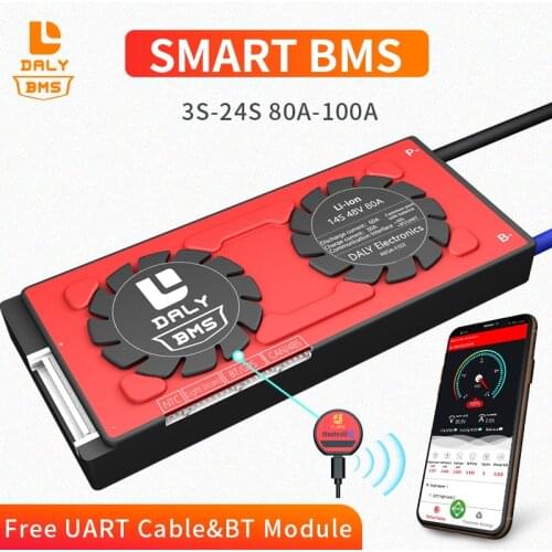 DALY Smart BMS 3S ~ 24S Li-ion LifePO4 LTO Battery Protection Board 80A 100A 8S 10S 12S 13S 14S 16S 17s 20s with Bluetooth APP