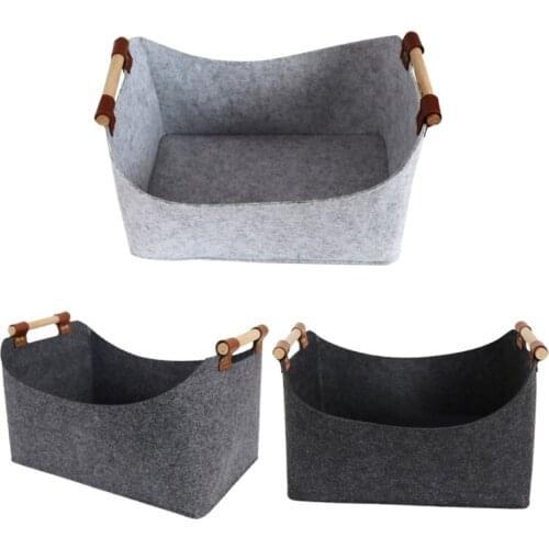 T21D Felt Storage Basket Bin with Handle Bedroom Closet Clothing Toys Storage Box Household Laundry Organizer