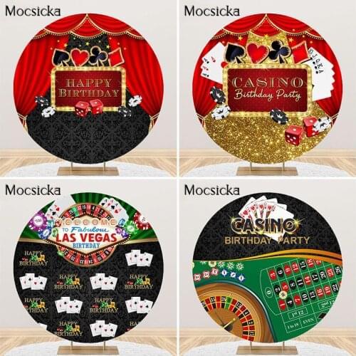 Mocsicka Casino Party Backdrop Poker Las Vegas Background Casino Night Birthday Party Photoshoot Round Circle Cover Backdrops