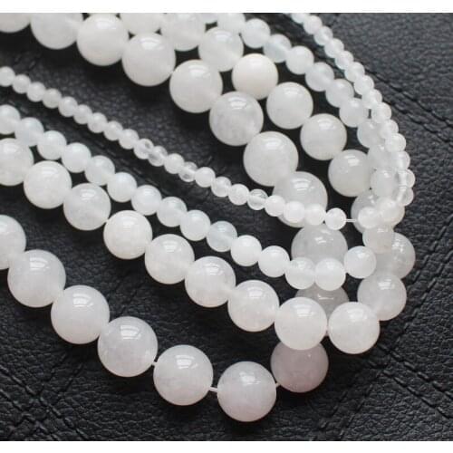 Smooth 4-14mm Clear White Jades Round DIY Jewelry Making Loose Beads 15"