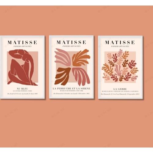 Henri Matisse Inspired Exhibition Posters Set of 3 | Warm Terracotta | Blue Nude, La Gerbe, La Sirene | A3 A4 A5