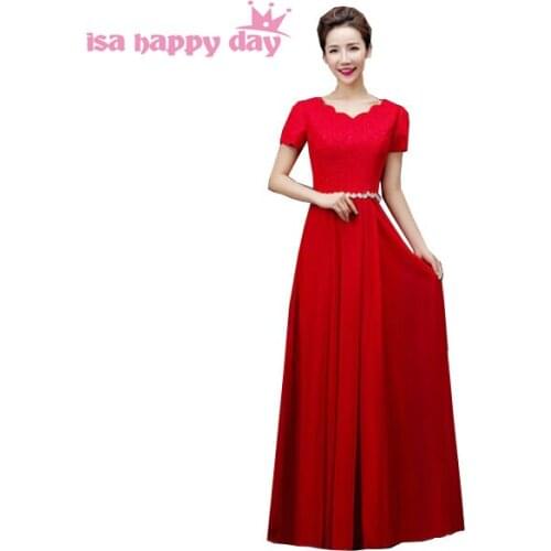 Red formal plus size chiffon floor length bridesmaids dress blue chiffon bridesmaid dresses with sleeves for wedding guest H3118