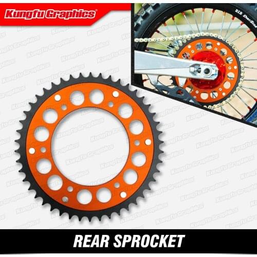 KUNGFU GRAPHICS Rear Aluminum Steel Sprocket Orange for 125 200 250 300 350 400 450 530 (Check Fitment in Description))