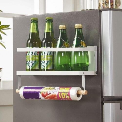 Metal Refrigerator Side Rack Foldable Magnetic Sidewall Shelf Kitchen Kitchen Paper Towel Organizer Fridge Hanging Storage Rack