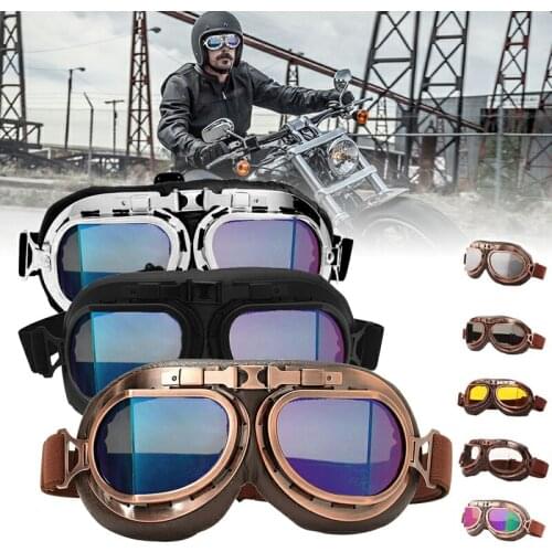 Retro Motorcycle Goggles Glasses Vintage Motorbike Classic Motorcross Goggles for Pilot Steampunk ATV UTV Bike Copper Helmet