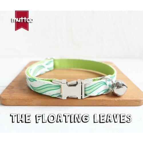 MUTTCO Retailing self-design cat collar THE FLOATING LEAVES handmade collar wathet blue and white 2 sizes UCC092