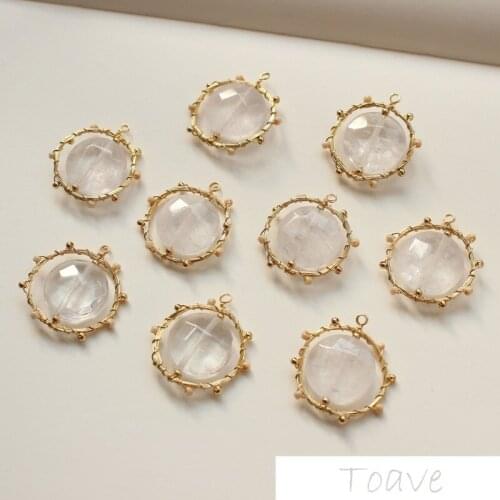 Natural White Crystal Handmade around Bead Copper Plated 18K Real Gold Color Pendant Handmade DIY Materials