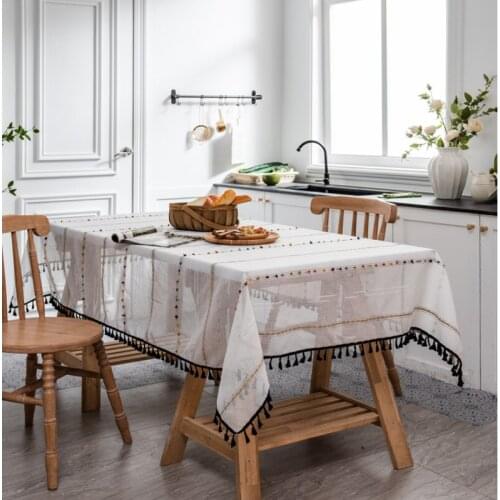 Nordic Rainbow Stripes Tablecloth Rectangular Coffee Table Cover Towel Black Fringed Cotton Linen Table Cloth Wedding Decor