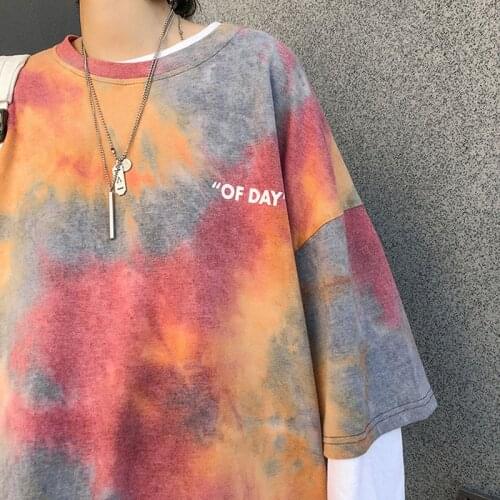 2021 News Popular Womens Wear T-Shirt Loose Tie-Dyed Sleeve Summer Base Lovely Casual Fashion Student Girl Jacket Tshirt