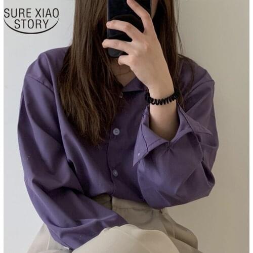 Office Lady Plus Size Cardigan Shirts Women Spring Autumn Long Sleeve Purple Women Blouse Tops Single Breasted Clothing 12279