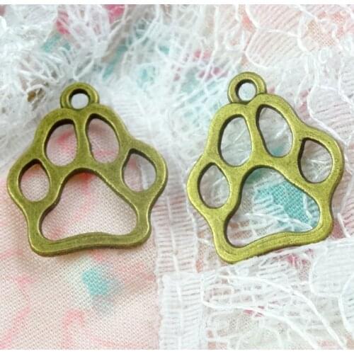 80Pcs 17*19MM Antique Bronze Plated Animal Footprints Pendant Necklace DIY Jewelry Making Accessory