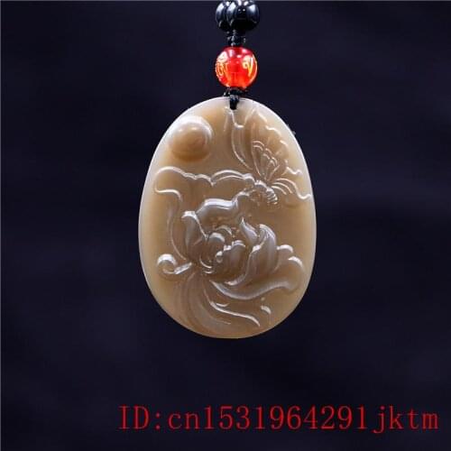 Brown Jade Butterfly Pendant Fashion Carved Women Gifts Jadeite Flower Charm Chinese Amulet Necklace Jewelry for Natural