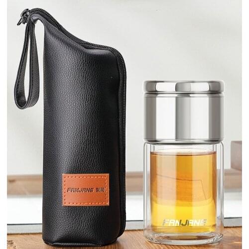 Portable Mini Tea Bottle Glass Lid Filter Tea Separation Cup Simple Modern Slim Bottles Botella Custom Logo Water Bottle AB50WB