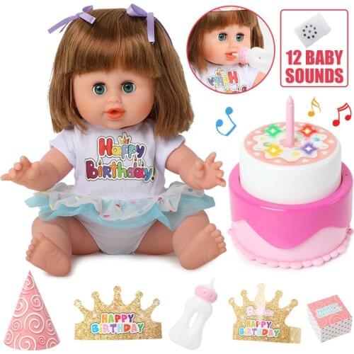 14 inch bebe reborn Doll 36cm Realistic Silicone Baby Simulation sounds Birthday cake LED Clothes sets soft for Toys children