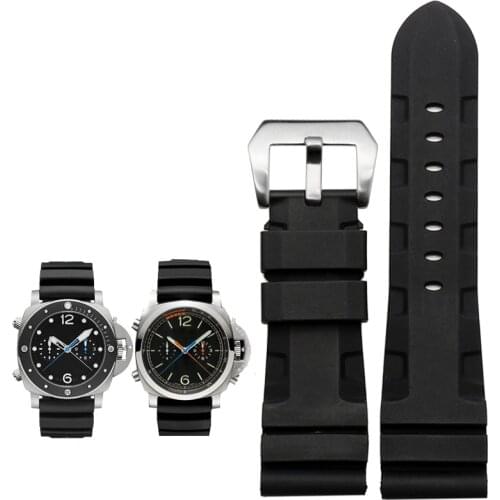 Silicone watchband for PAM111 PAM0061 PAM00682 wristband sport watch strap 24mm bracelet waterproof black accessories belt