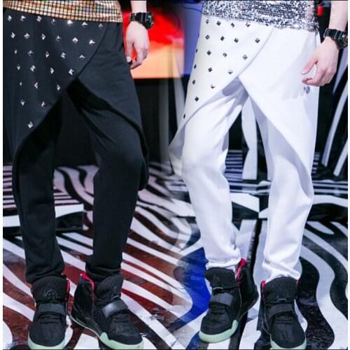 Stage men rivet pants harem pant men feet trousers singer dance rock fashion pantalon homme street star style black white