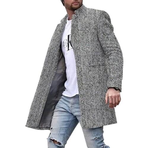 Woolen Windbreaker Mens 2020 Jacket Mens Slim Fit Windbreak Mid-length Coat Men Winter Textured Warm Coats Homme Plus Size