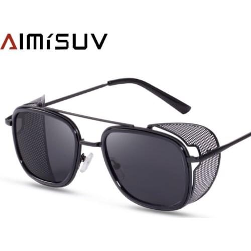 AIMISUV Retro Square Metal Sunglasses Men Steampunk Brand Designer Sunglasses For Ladies Oculos De Sol Shades UV Protection