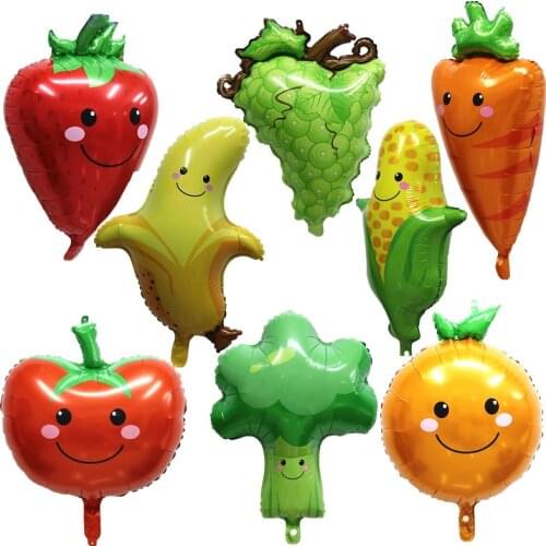 Watermelon Grapes Strawberry Banana Fruit Foil Balloon Corn Carrot Tomato Green Vegetable Farm Decoration Birthday Party Balloon