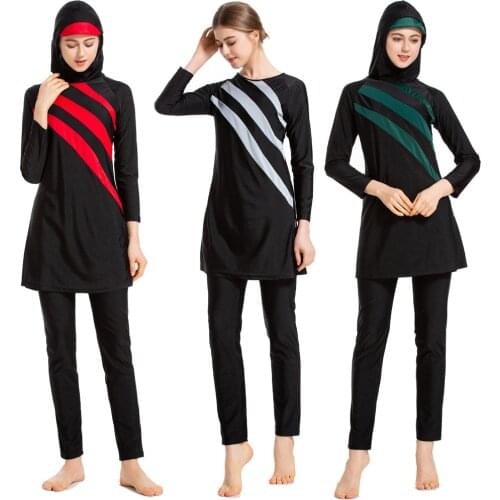 Full Cover Burkini Muslim Swimwear Womens Swimming suit Color Matching Conservative Swimsuit Women Islamic Hijab Beachwear Suit
