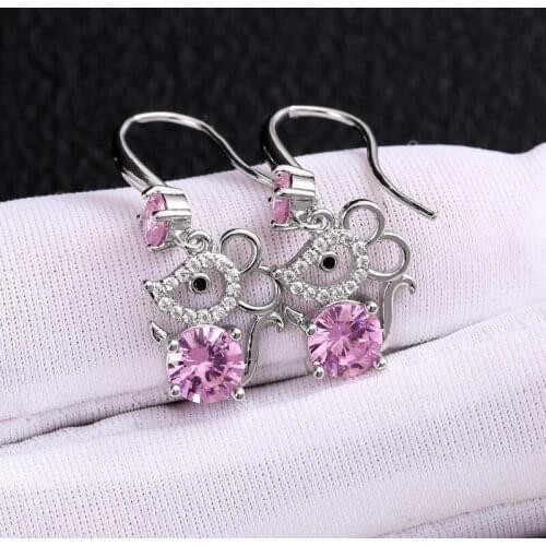 Lovely Mouse WomenS Earrings Animal Pink Zircon Hanging Dangle Earrings For Women Jewelry Accessories Whole Sale