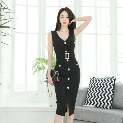 S-XL plus size summer korean temperament sexy v-neck slim high waist bag hips black dress women fashion office lady clothes